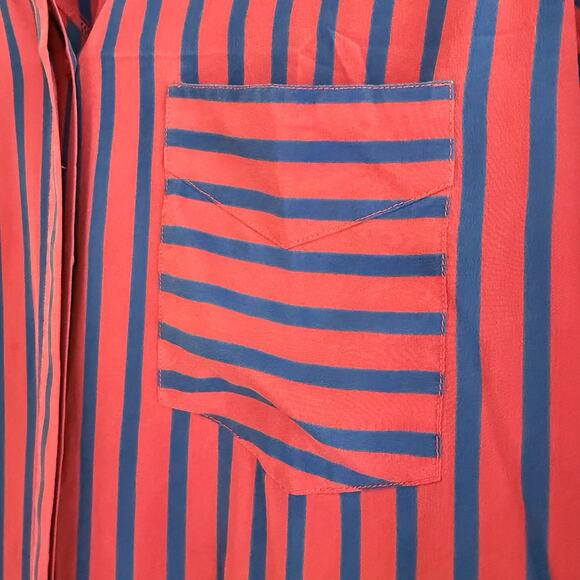 Oleg Cassini Vintage Red and Blue Striped Silk Long Sleeve Button Up‎ Top Size 8 - Picture 6 of 16